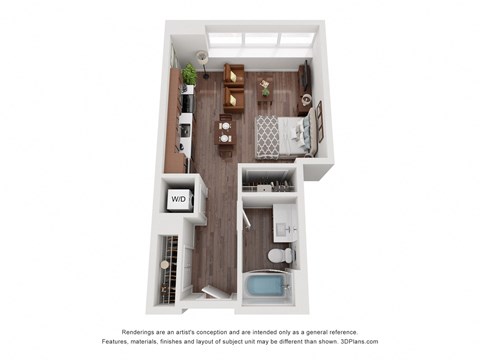 Floor plan for studio, 1 bath, 493 sqft